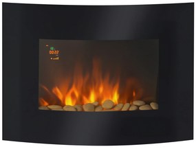 HOMCOM Șemineu Electric de Perete 900/1800W Încălzire cu Efect de Flacără 3D Reglabil, Șemineu Electric cu Lumină LED în 7 Culori, Telecomandă, Temporizator și Termostat, 30 m², Negru | Aosom Romania