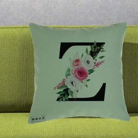 Cadou Personalizat - Perna Personalizata Monograma Florala Litera Z cu Buchet, 40x40 cm, Verde, Husa Detasabila, Perna Inclusa, BEKZ®