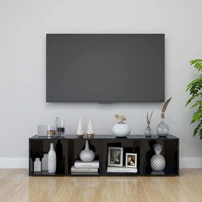 Comode TV, 4 buc., negru extralucios, 37x35x37 cm, PAL 4, negru foarte lucios