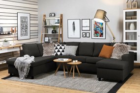 Colțar Scandinavian Choice C173Negru, Antracit, 300x195x92cm, 130 kg, Picioare: Plastic