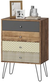 HOMCOM Comodă cu 4 sertare Picioare tip furcă din oțel Stil boem 60x39x86 cm Multicolor | Aosom Romania