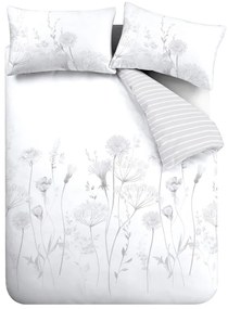 Lenjerie de pat albă-gri pentru pat dublu, extinsă 230x220 cm Meadowsweet Floral – Catherine Lansfield