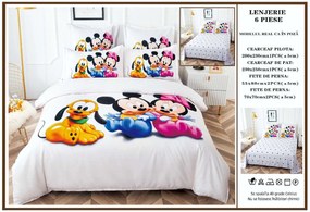 Lenjerie De Pat Finet Premium Pat Dublu - Minnie  Mickey  Pluto