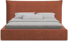 Pat matrimonial teracotă tapițat cu spațiu de depozitare cu somieră 160x200 cm Esala – Makamii