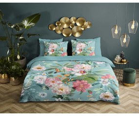 Lenjerie de pat albastră din bumbac satinat pentru pat de o persoană, extinsă 140x220 cm Fungi – Descanso