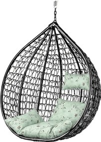 Scaun balansoar suspendat KOKON negru fara suport, perna verde deschis cu model