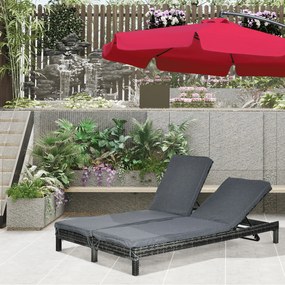 Set Sezlong cu 2 locuri și 2 perne captusite, husa impermeabila, din PE Ratan, Cadru in otel, Gri 195x120x28cm Outsunny | Aosom Romania