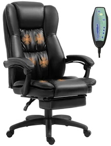 Vinsetto Scaun Birou cu Masaj, Înclinare, Piele Artificială, Negru, 68.5x68.5x119-127cm, Confort Sporit | Aosom Romania