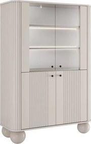 Vitrină Vesper 103 cm cu 4 uși - cașmir / mânere negre / picioare sferice