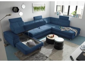 Coltar Extensibil U Bala, Dreapta, Cu Lada, Albastru, 88 x 233 x 349 Cm