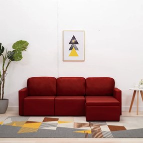 288797 vidaXL Canapea extensibilă modulară 3 locuri roșu vin piele ecologică