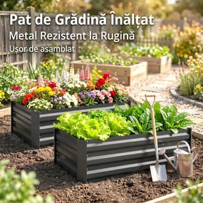 Outsunny Set de 2 Paturi Galvanizate Inaltate pentru Gradina, Cutie de Plantare Inaltata pentru Exterior, Usor de Asamblat, pentru Cultivarea Florilor