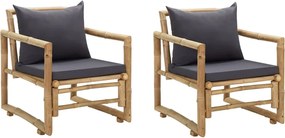 vidaXL Scaune de grădină cu perne, 2 buc., bambus