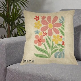 Perna Decorativa Flori Grafice Roz Pastel, 40x40 cm, Crem, Husa Detasabila, Perna Inclusa, BEKZ®