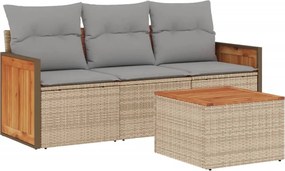 vidaXL Set canapele de grădină, 4 piese, cu perne, bej, poliratan