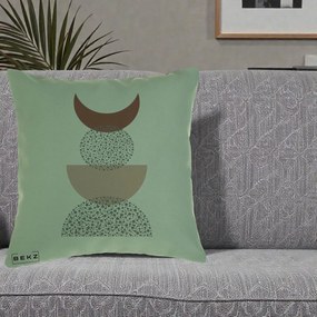 Perna Decorativa Boho Luna Plina si Forme Punctate, 40x40 cm, Verde, Husa Detasabila, Perna Inclusa, BEKZ®