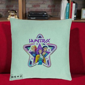 Perna Personalizata K-pop HUNTRX Trio Stea cu Pisica, 40x40 cm, Verde Menta, Husa Detasabila, Perna Inclusa, BEKZ®