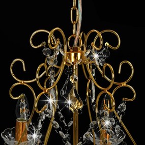 Candelabru cu margele de cristal, auriu, rotund, 6 x E14