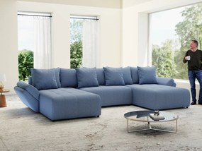 Colțar extensibil dumonde cu ladă de depozitare si sezut confortabil din spuma high-density, Berlin U Enjoy Blue 380x180 cm