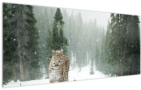 Tablou cu leopard în zăpadă (120x50 cm)
