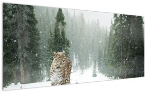 Tablou cu leopard în zăpadă (120x50 cm), în 40 de alte dimensiuni noi