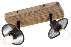 Plafonieră industrială cu spoturi neagră cu lemn 2 lumini - Jasmine