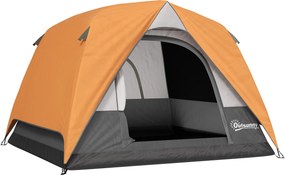 Outsunny Cort de Camping pentru 3 Persoane cu Buzunare Detașabile și Geantă de Transport, 200x200x135 cm, Portocaliu | Aosom Romania