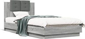 vidaXL Cadru de pat cu tăblie gri sonoma 100x200 cm lemn prelucrat