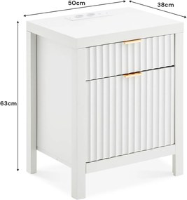 NOA72 - Set 2x Noptiere 50 cm, cu 2 sertare, Priza, USB si USB-C, dormitor - Alb