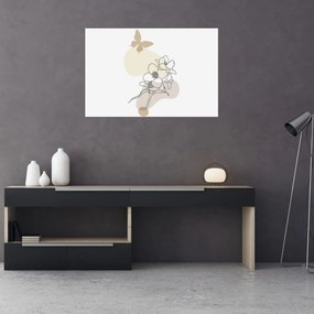 Tablou - Flori bej cu fluture N⁰3 (90x60 cm)