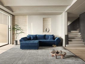 Colțar extensibil dumonde cu ladă de depozitare si sezut confortabil din spuma high-density, Loana Zoom Blue 270x185 cm