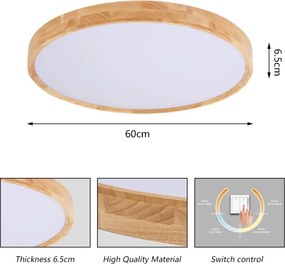 Brilagi - Plafonieră LED WOODROUND, 40W, 230V, 3000/4000/6000K, Ø 60 cm