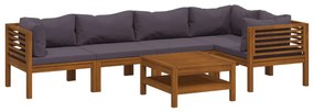 Set mobilier de gradina cu perne, 6 piese, lemn masiv acacia Morke gra, 2x mijloc + 3x colt + masa, 1