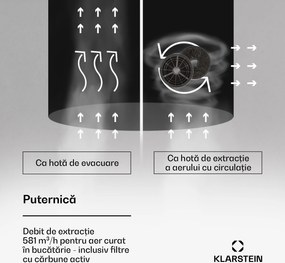 Klarstein Beretta Premium Smart, hotă tip insulă, 544 m³/h, aparat, extracție/recirculare, LED, filtru cu carbon activat