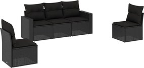 vidaXL Set mobilier de grădină cu perne, 5 piese, negru, poliratan