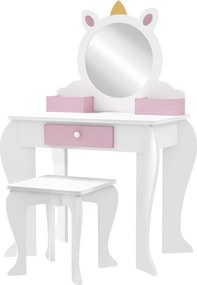 ZONEKIZ Set de Toaletă pentru Fete cu Taburet și Oglindă, Design Unicorn | Aosom Romania
