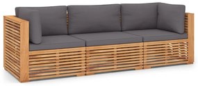 Canapea de gradina cu 3 locuri si perne, lemn masiv de tec Morke gra, 2x colt + mijloc, 1