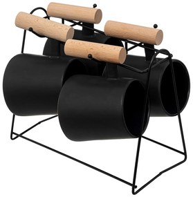 Cani de cafea negre TRIBECART pe suport, 4 bucati, 220 ml