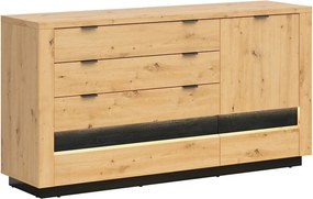Comoda OSTIA, stejar artisan/negru, PAL, 161x42x85 cm