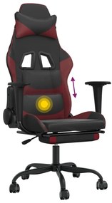 Scaun de gaming masaj suport picioare negru rosu vin piele eco