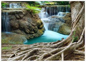 Tablou pe sticlă - Râu cu cascade (70x50 cm)
