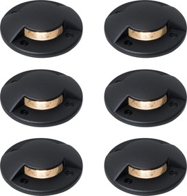 Set de 6 spoturi moderne de sol negre GU10 50mm Efect de lumină dublă IP65 - Cellar