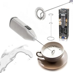 Mixer Frappe Adler AD 4500, Agitator și corp din oțel inoxidabil, 2xAA, Argintiu