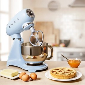 Mixer planetar SMEG SMF03PBEU, 800 W, 4,8 l, 10 viteze, Functie de pornire treptata, Albastru pastel