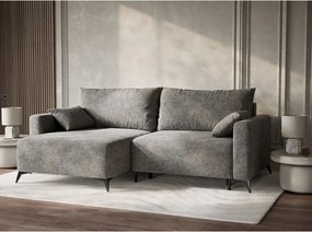 Colțar gri extensibil/cu spațiu de depozitare cu tapițerie din chenille (cu colț pe partea stângă/cu șezlong) Leon – Maison de Rêve