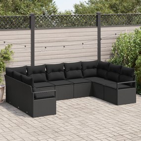 vidaXL Set de canapele pentru grădină 9 pcs Negru Rattan poli
