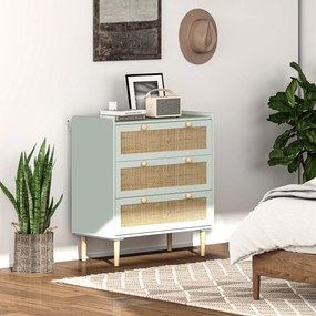HOMCOM Comodă design boho din ratan cu 3 sertare, mobilier de depozitare pentru living, hol, intrare, verde măsliniu | Aosom Romania