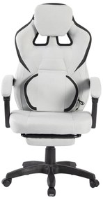 Scaun gaming, suport lombar cu masaj, rabatabil 90°-135°, suport picioare, material textil respirabil, Gri deschis
