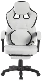 Scaun gaming, suport lombar cu masaj, rabatabil 90°-135°, suport picioare, material textil respirabil, Gri deschis