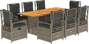 vidaXL Set mobilier grădină cu perne, 9 piese, gri, poliratan